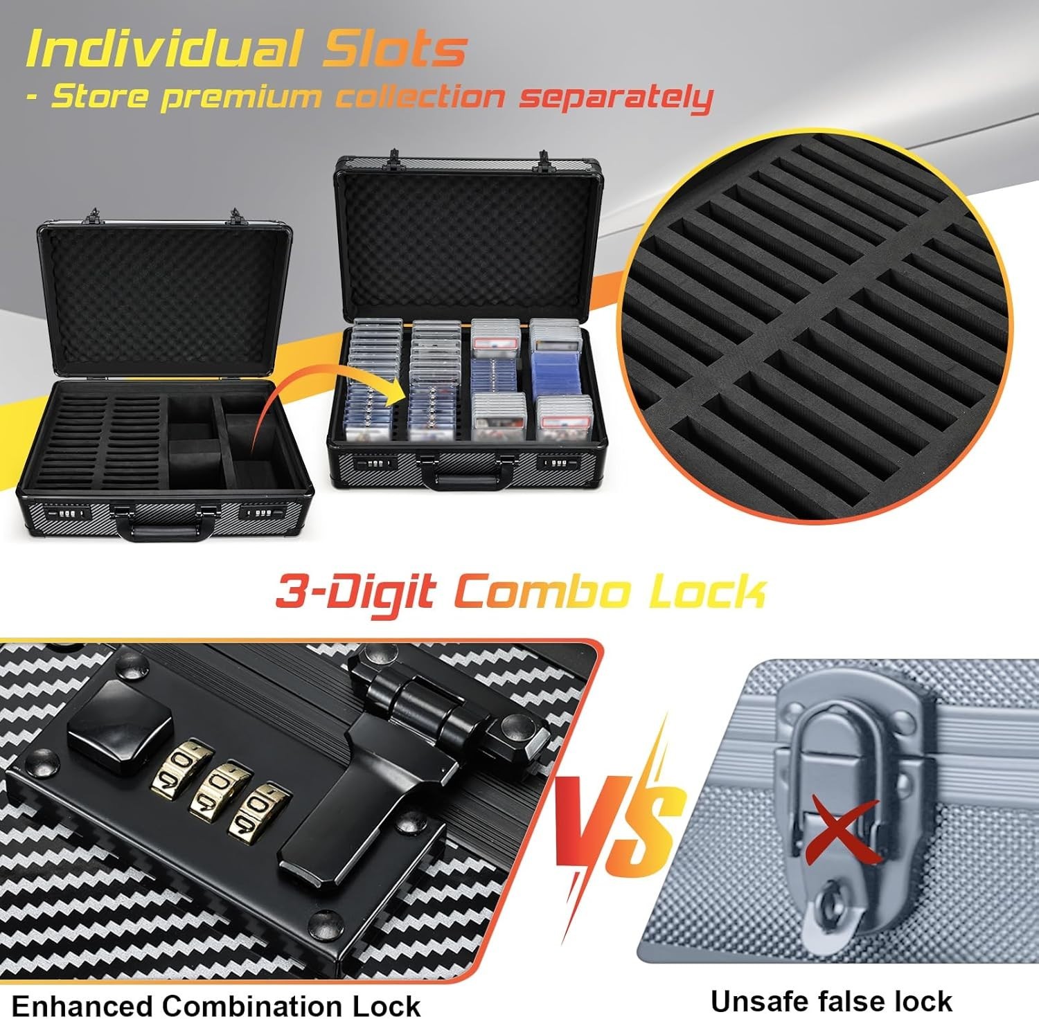 Graded Card Case with Combo Lock Individual Slots Sports Card Storage Box