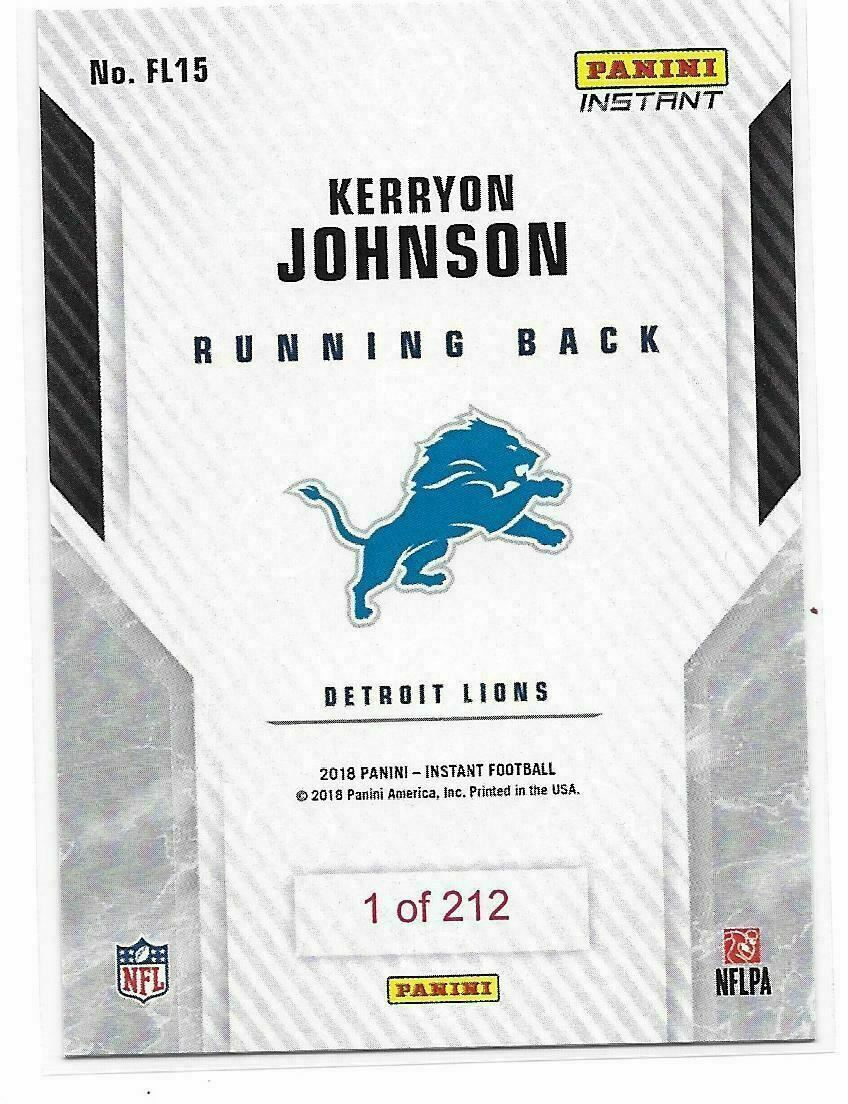 2018 Panini Instant Kerryon Johnson RPS First Look Rookie Card /212