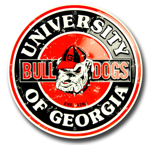 GEORGIA BULLDOGS 12″ ROUND METAL SIGN RETRO MAN CAVE SPORTS GAME ROOM UNIVERSITY