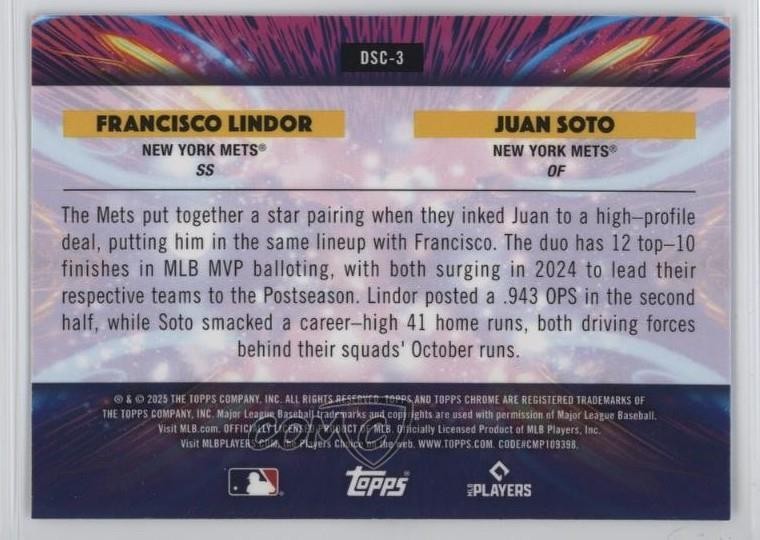 2025 Topps Cosmic Chrome Star Clusters Juan Soto Francisco Lindor #DSC-3 1c3k