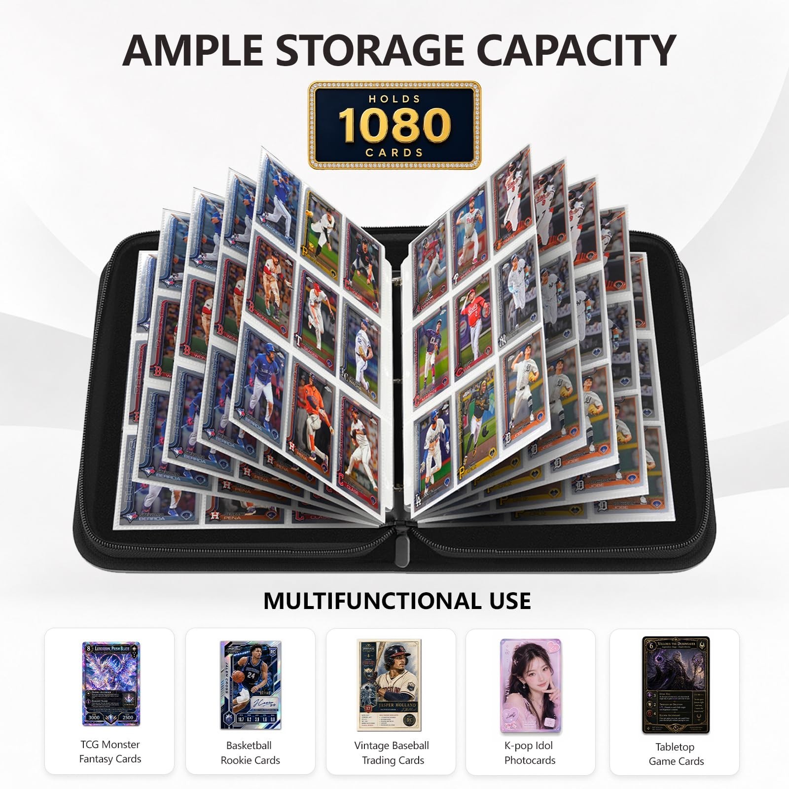 Large Capacity 9 Pocket Trading Card Binder – Holds 1080 Cards, Removable Sleeve