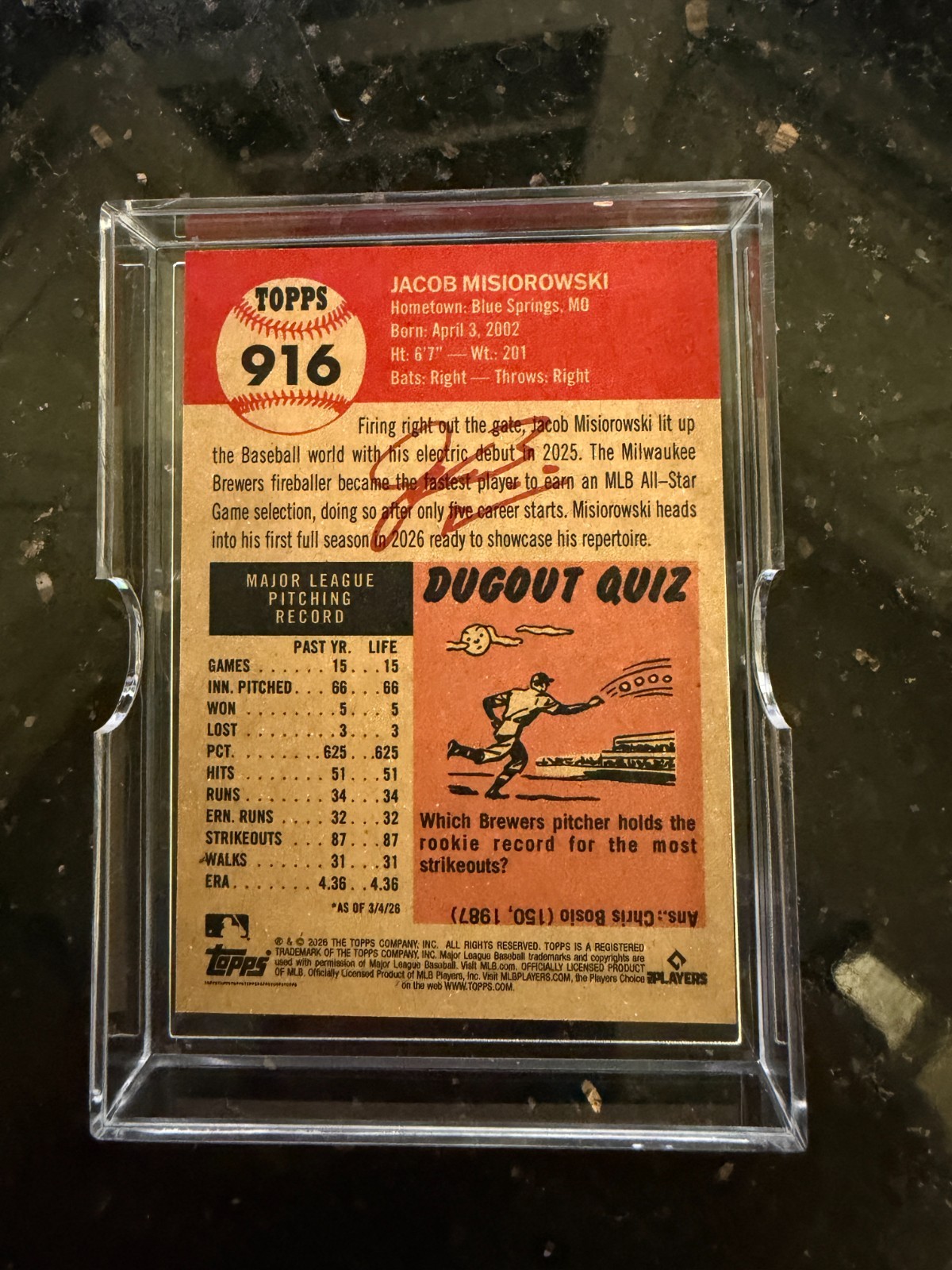 Jacob Misiorowski Brewers RC – 2026 MLB Living Set® – Card 916