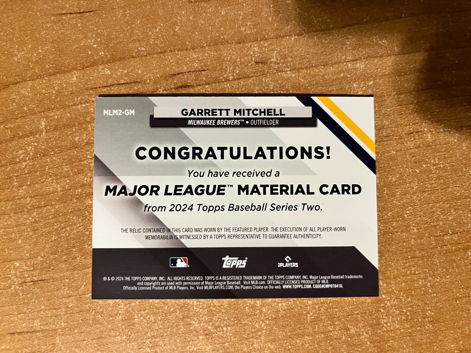 2024 Topps Series 2 – Garrett Mitchell – Major League Material Relic BREWERS