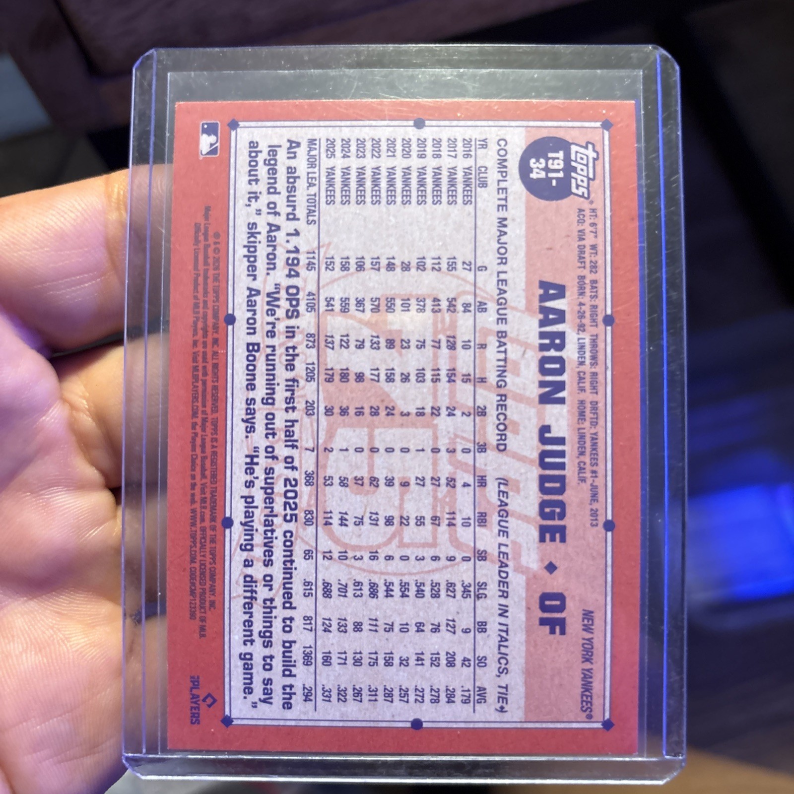 2026 Topps Series 1 1991 Throwback Aaron Judge T91-34 New York Yankees