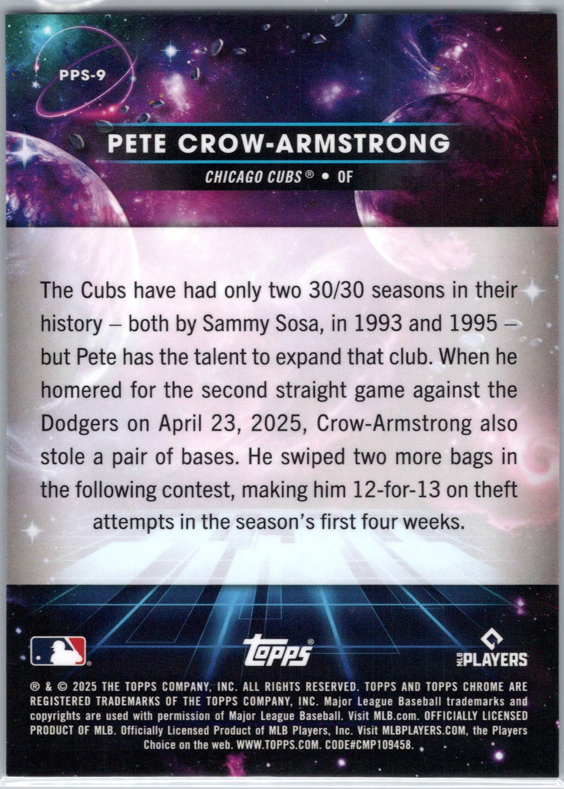 2025 Topps Cosmic Chrome Pete Crow-Armstrong Planetary Pursuit SUN SSP #PPS-9 ☀️
