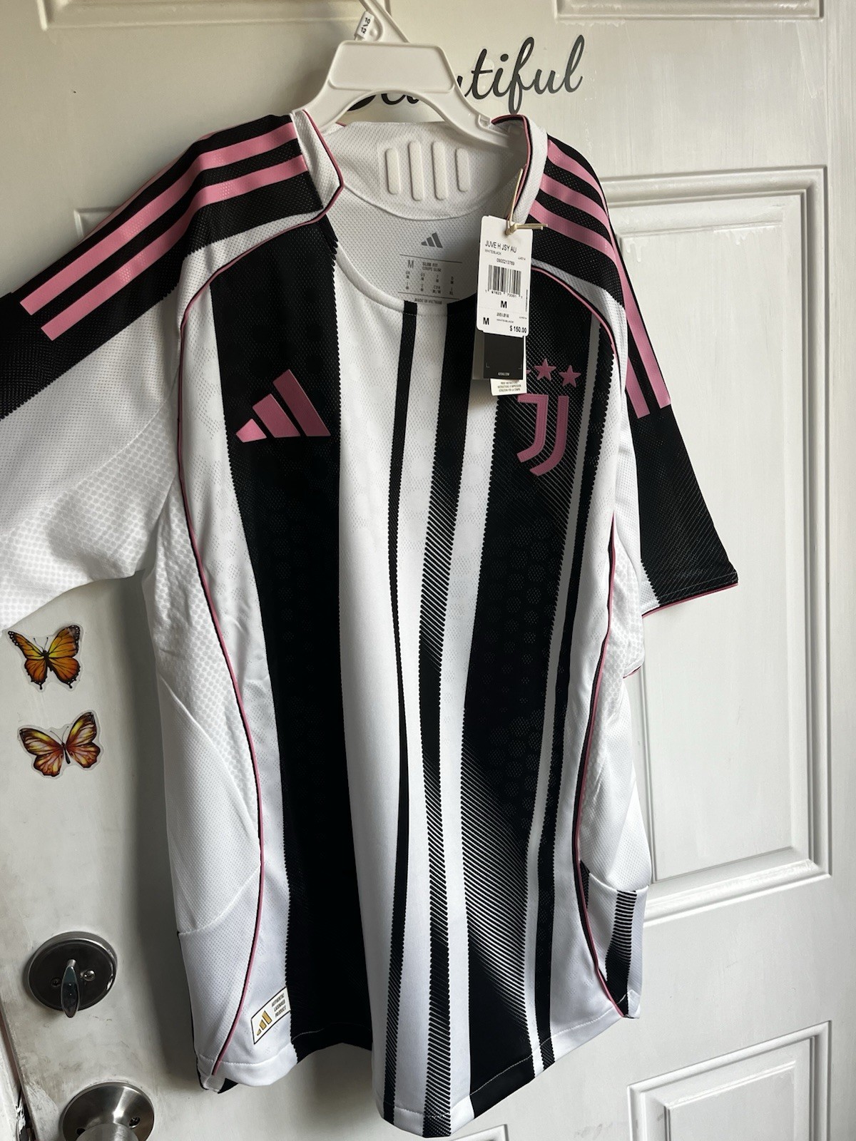 adidas Juventus Officially Licensed White Black Pink Soccer Jersey Size M