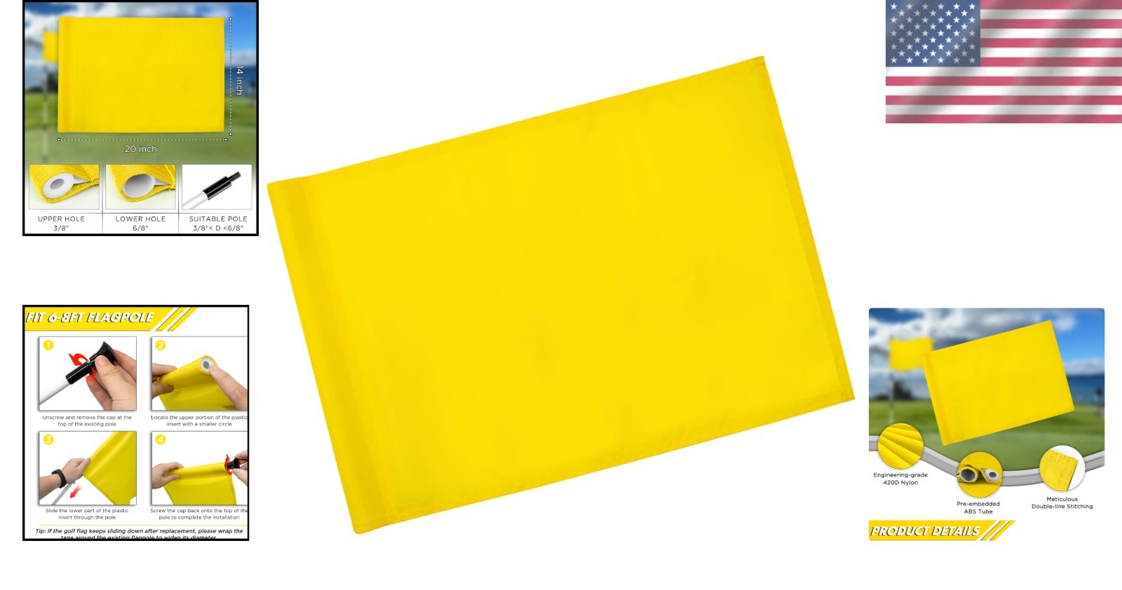 Lightweight 420D Nylon Golf Flag with Sleeve – 20″L x 14″H for Easy Setup