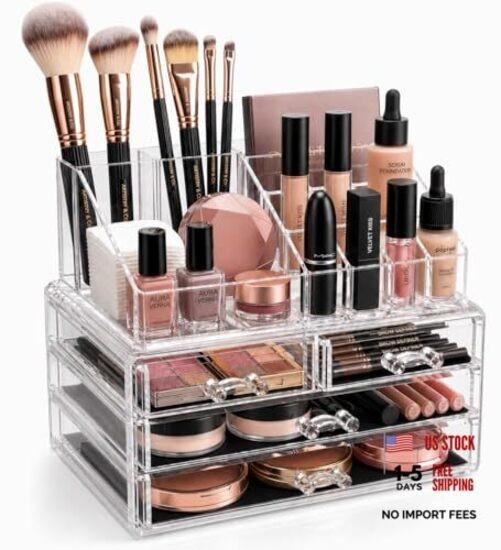 Brookstone Makeup Organizer Countertop, Cosmetic Clear 1 Pack Case with Drawers