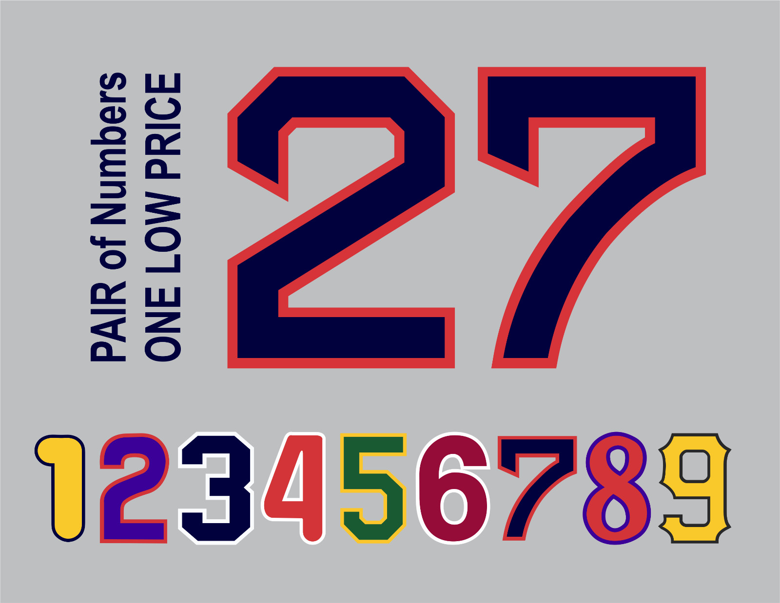 VARSITY Tackle Twill Pro Authentic Jersey Number Kit Like Yankees Braves Tigers