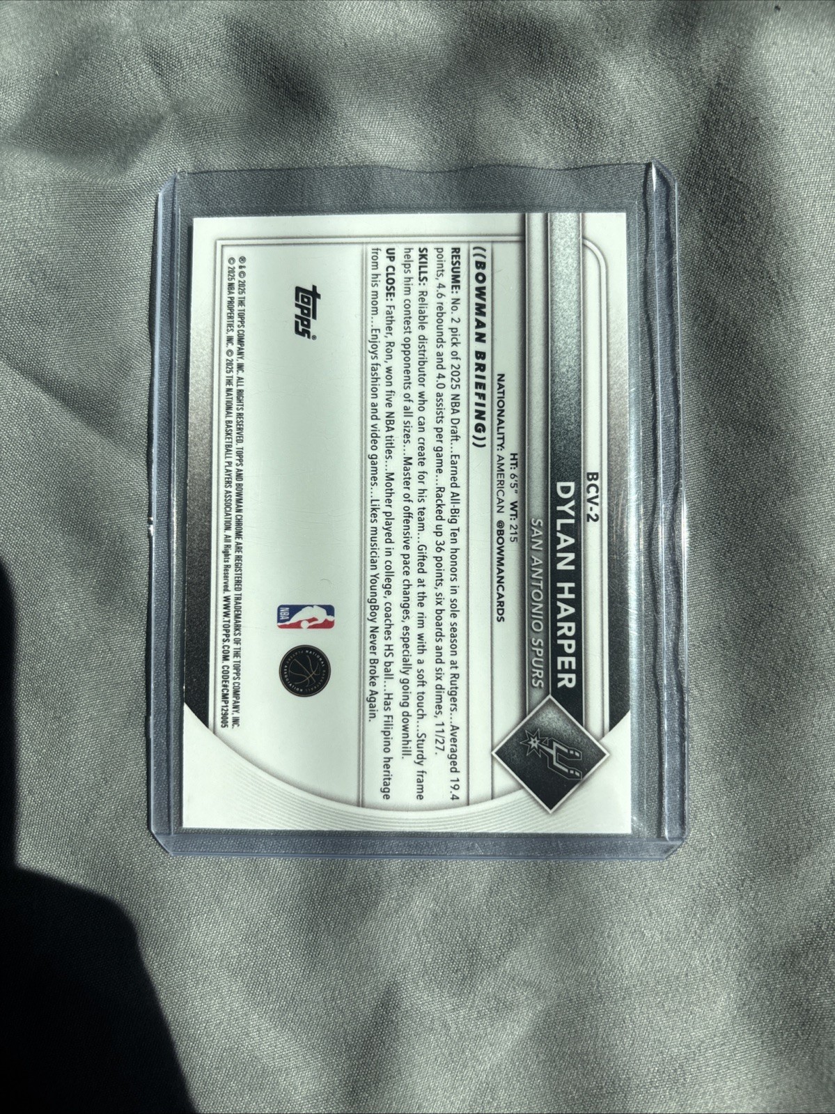 #BCV-2 Dylan Harper 2025 Bowman Spurs Chrome Mojo Refractor RC