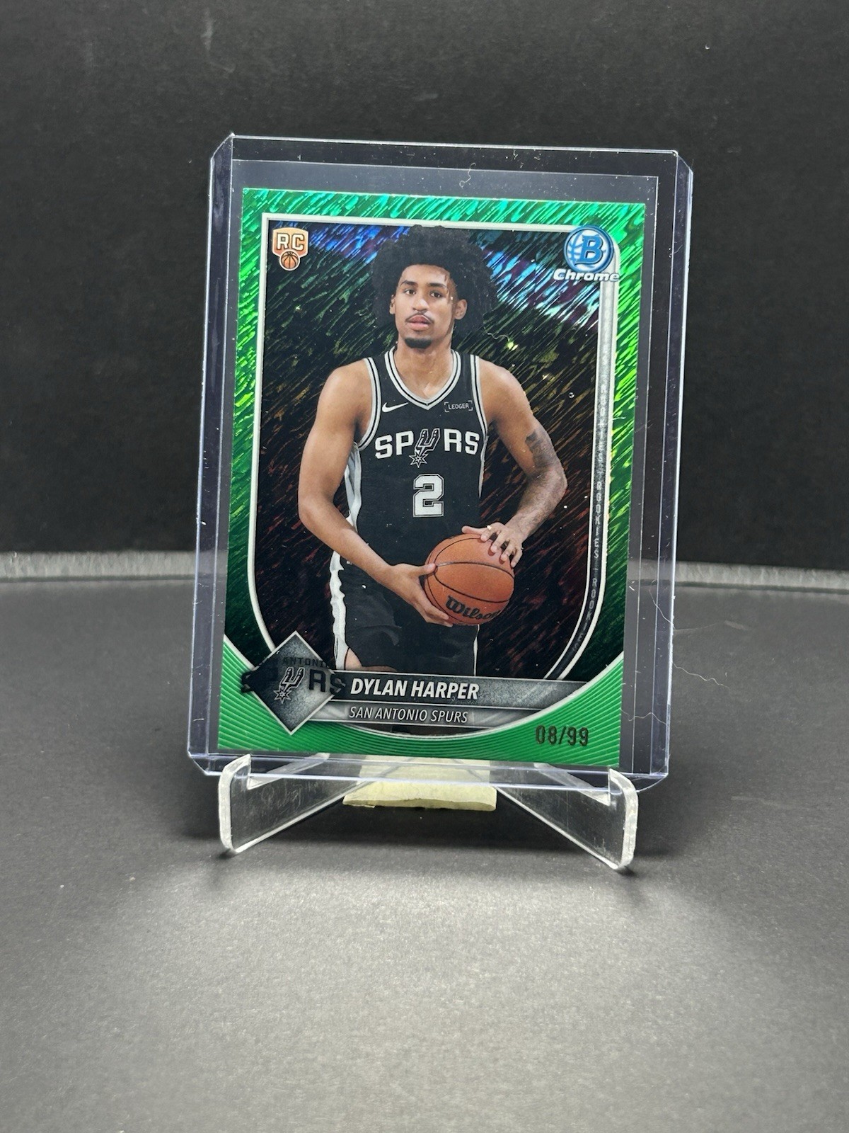 2025 26 Bowman Chrome Green Shimmer Dylan Harper RC San Antonio Spurs #BCV-2