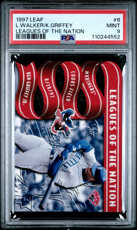 KEN GRIFFEY JR WALKER 1997 LEAF LEAGUES OF THE NATION DIE-CUT /2500 PSA 9 POP 25