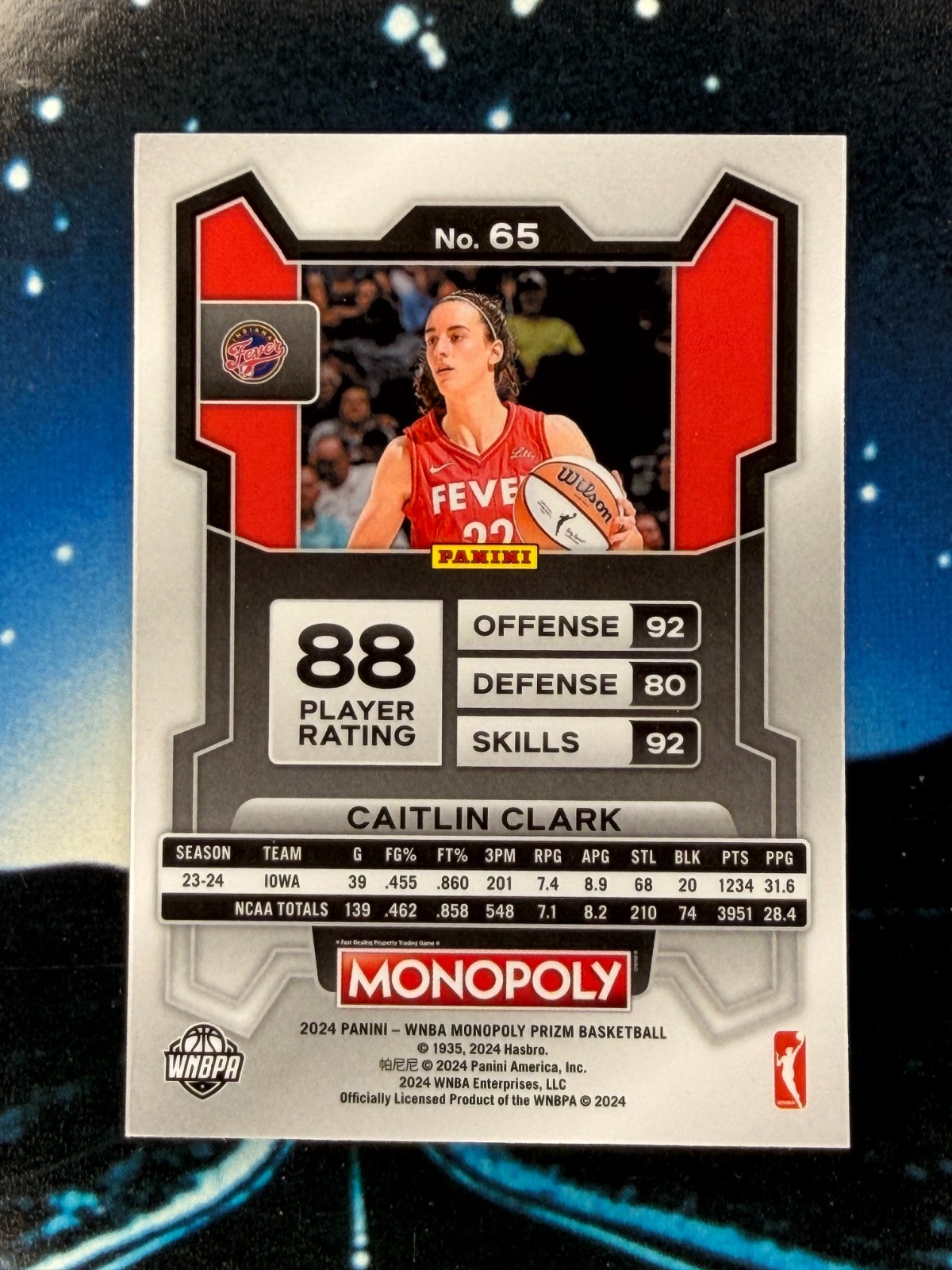 Caitlin Clark (RC) Base – 2024 Panini Prizm Monopoly #65 Indiana Fever