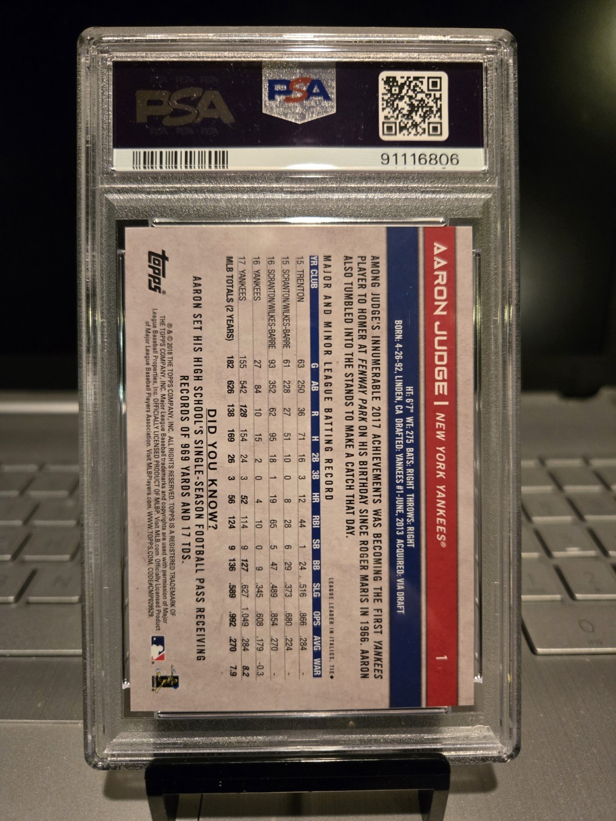 2018 Topps Big League Aaron Judge Players Weekend ALL-RISE #1 Gem Mt. 10 “POP-16