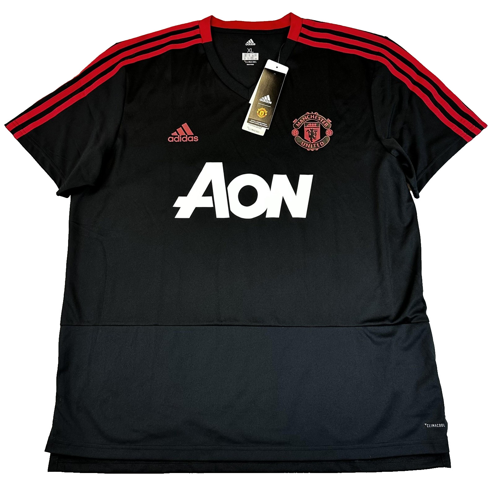 Adidas Manchester United Jersey Mens XL Black Red Soccer Training Climacool AON