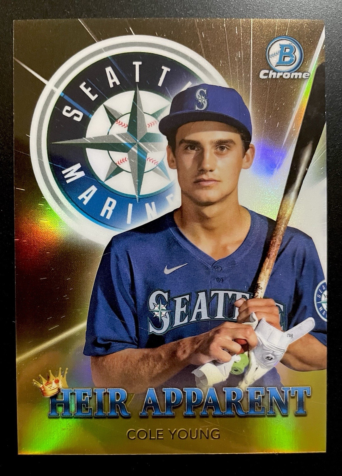 Cole Young 2022 Bowman Draft Chrome Heir Apparent Gold 4/50 Insert Card #HA-17