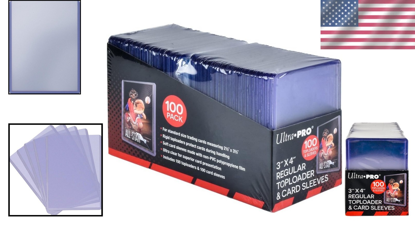 100ct Bundle: 3″ x 4″ Toploaders & Soft Sleeves for Trading Card Protection