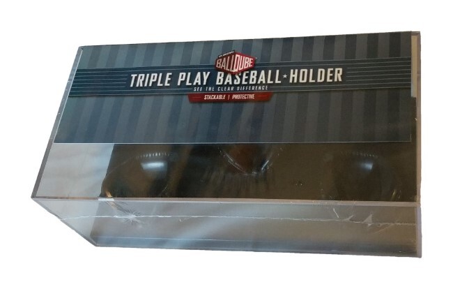BallQube Triple Play Baseball Holder 3 Ball Clear Plastic Black Base Display Box