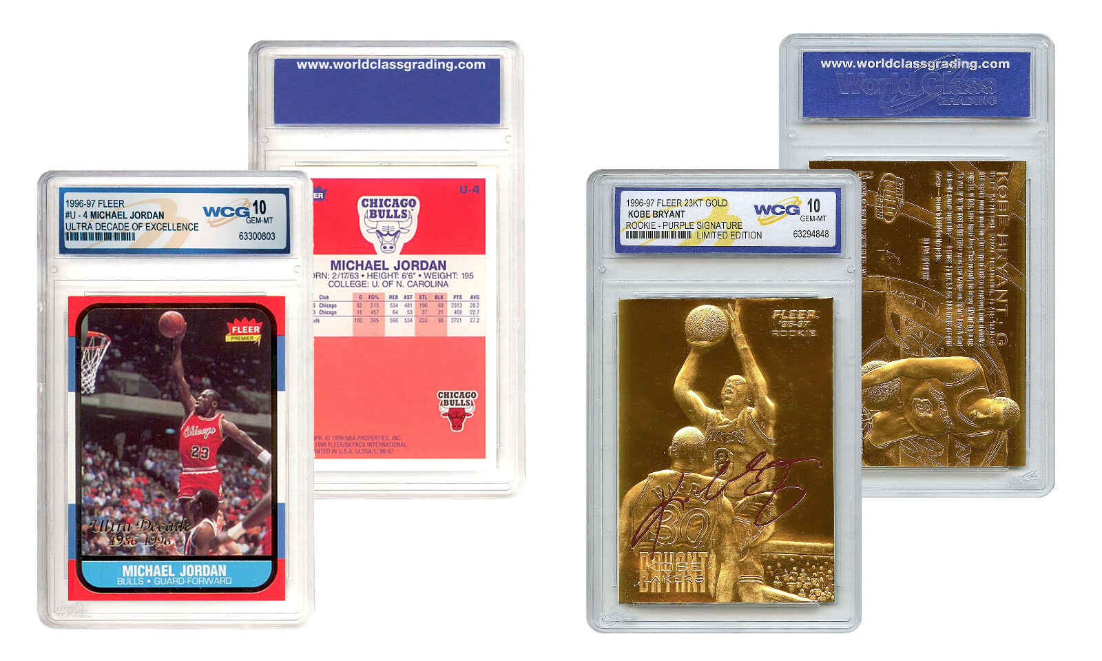 KOBE Bryant Gold & Michael JORDAN Decade Fleer Rookie Cards Set U4 – Gem Mint 10