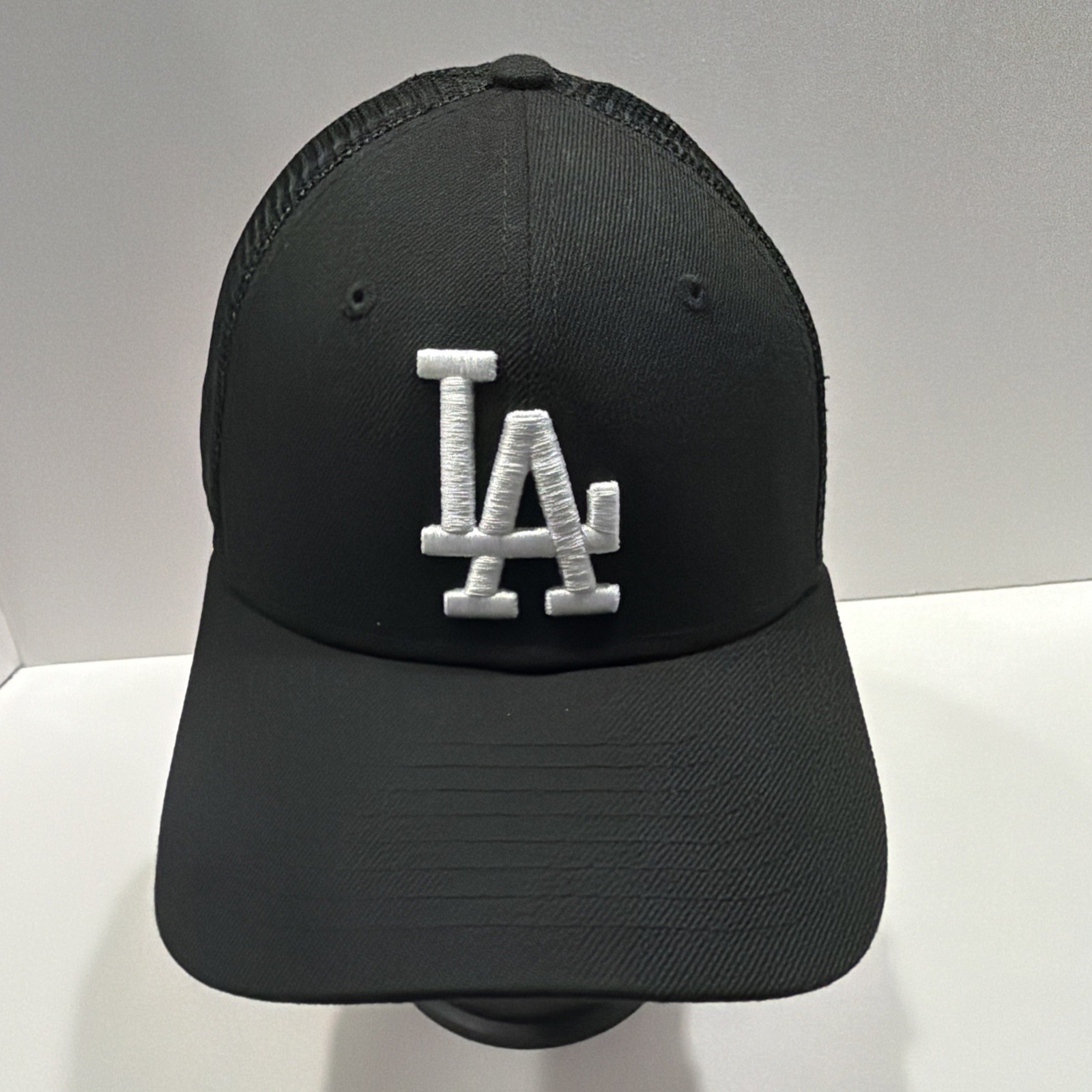 LA Dodgers New Era Trucker Cap Black White Logo Mesh Snapback Hat 9Seventy