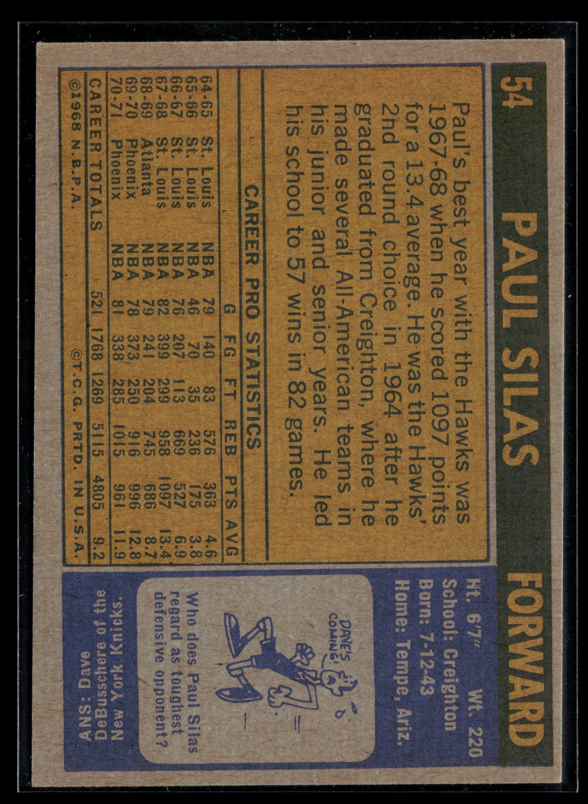 Paul Silas 1971-72 Topps #54