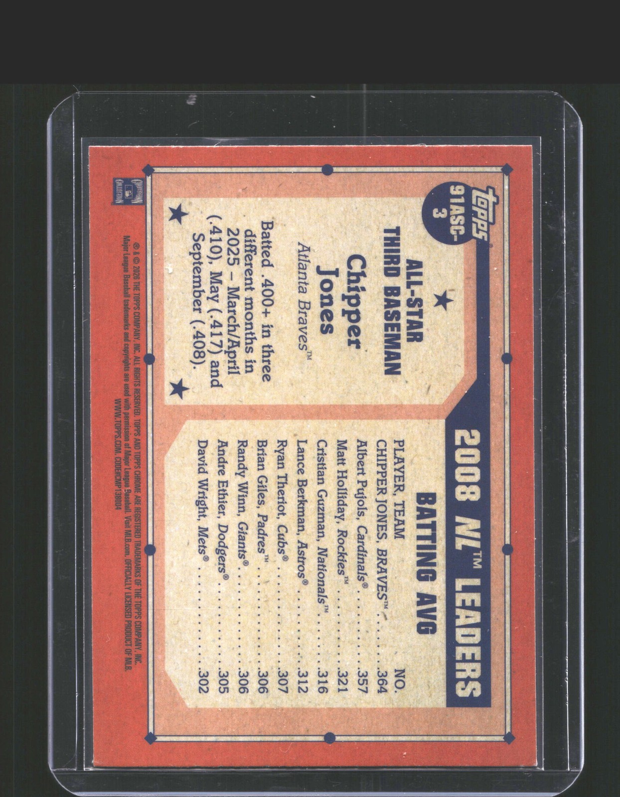 2026 Topps Chipper Jones 1991 Topps Baseball 35th Chrome All-Stars Aqua /199