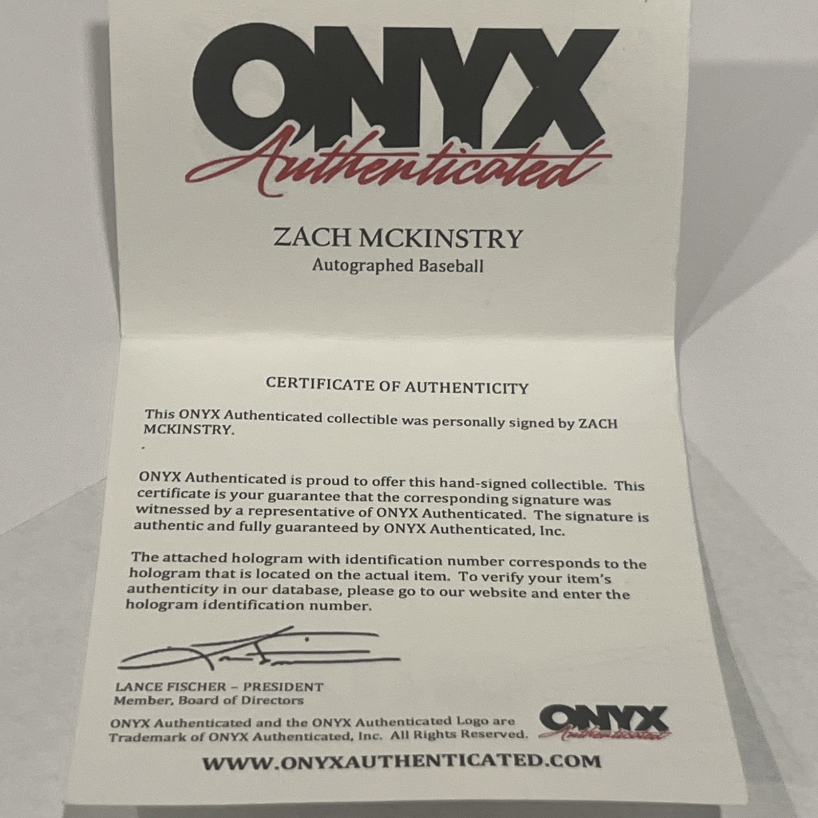 Zach McKinstry Autographed Official MLB ONYX Authenticated W/ Stand