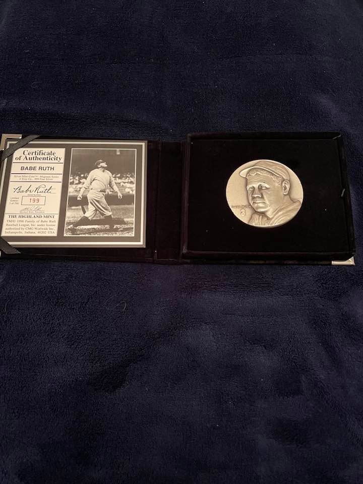 BABE RUTH HIGHLAND MINT GOLD SILVER BRONZE MAGNUM MATCHING# SET 8oz .999 SILVER