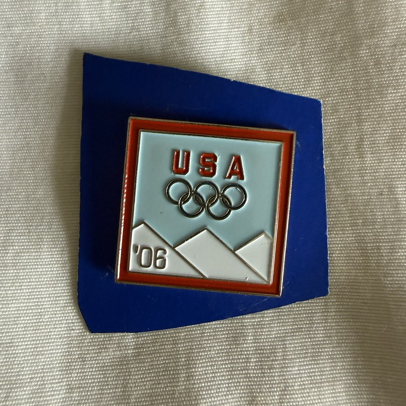 AMINCO USA Winter Olympics 2006 Enamel Square Pin 1” Mountains