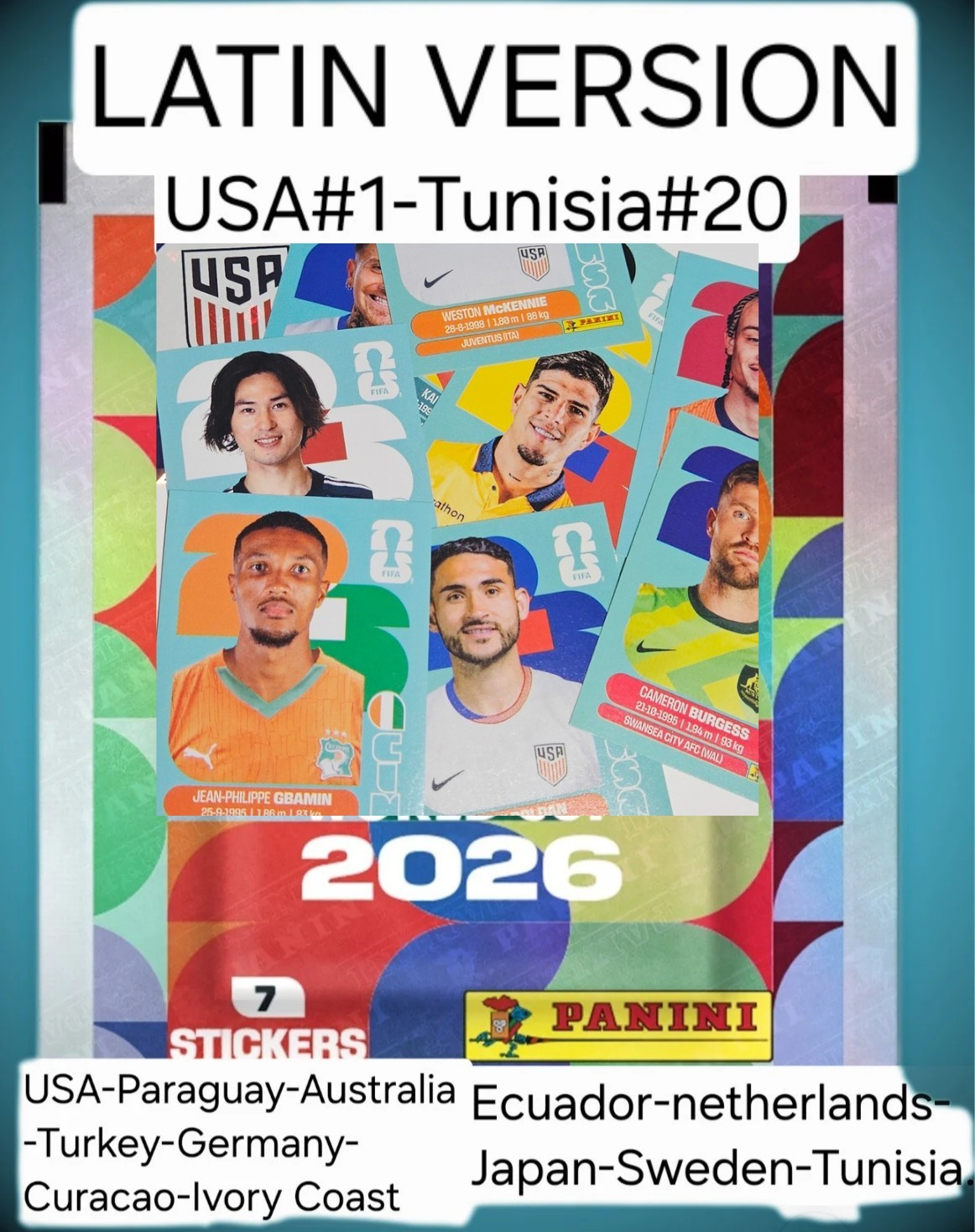 Panini World Cup 2026 -LATIN Edition – Stickers From USA #1 to TUN #20