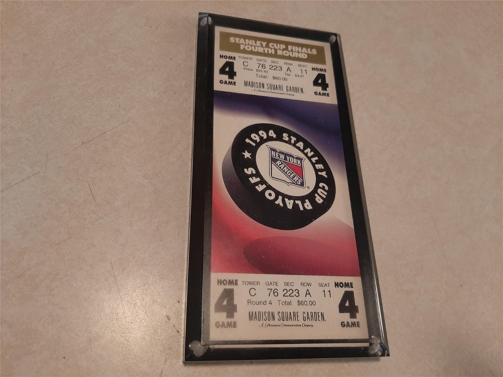 1994 Stanley Cup Finals Fourth Round Rangers VS Canucks Commemorative Ticket R1