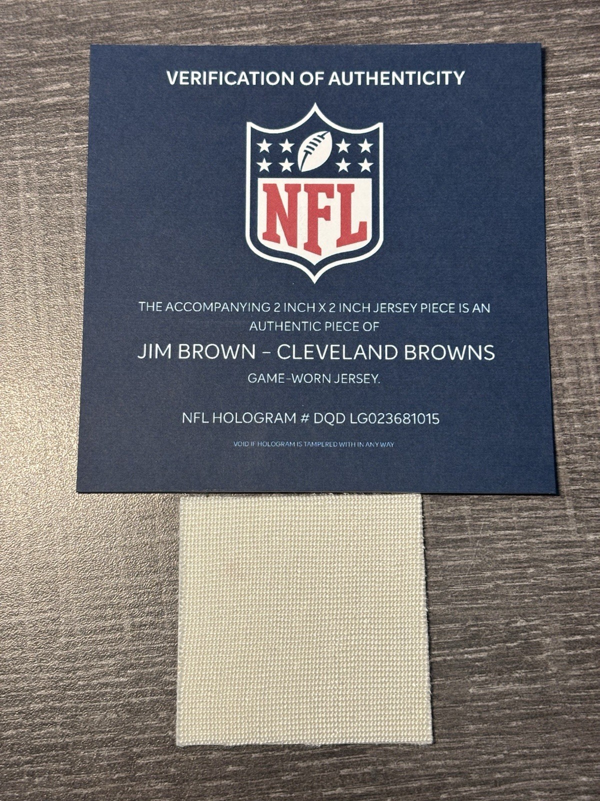 JIM BROWN GAME USED WORN PATCH NFL COA HOLOGRAM CLEVELAND BROWNS HOF GOAT RB