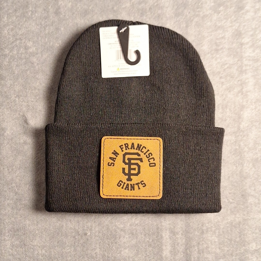 San Francisco Giants Leather Square Patch Black Beanie Cap MLB