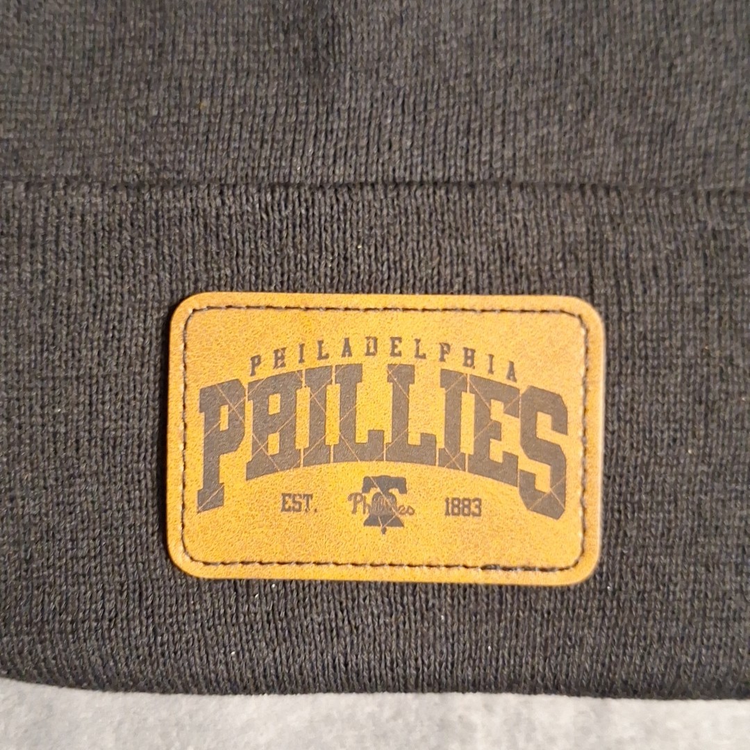 Philadelphia Phillies Leather Rectangle Patch Black Beanie Cap MLB