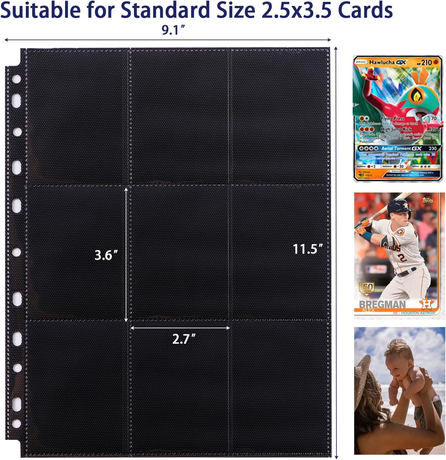 20 Pack 360 Pockets Black Trading Card Sleeves Binder Sheets, Double Sided Thick