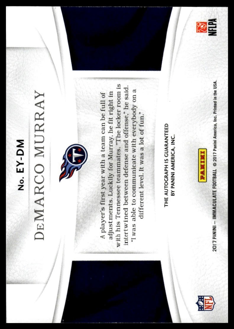 2017 Immaculate DeMarco Murray Eye Black Auto #/99 Titans SN,AU