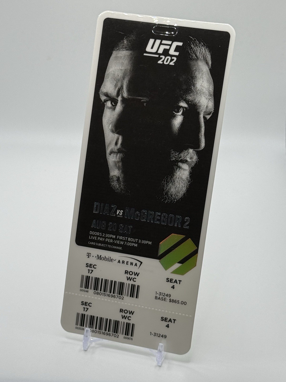 UFC 202 – August 2016 – CONOR McGREGOR vs NATE DIAZ 2 Full Ticket Stub