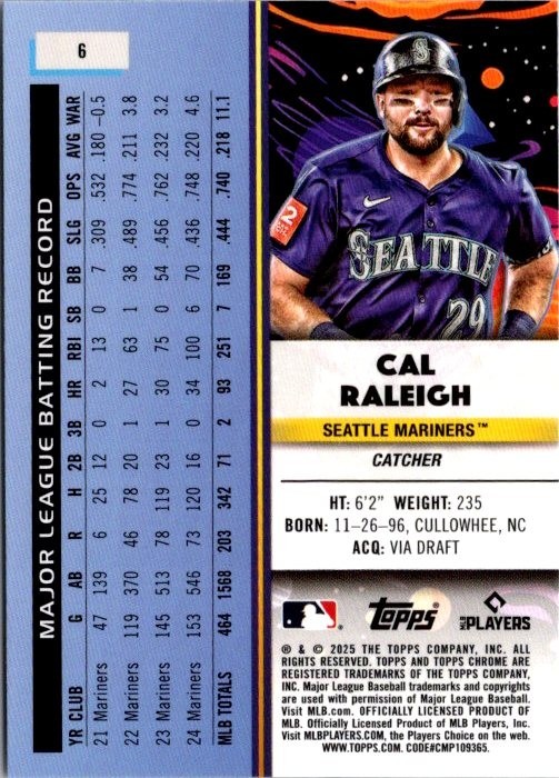 2025 Topps Cosmic Chrome Cal Raleigh #6 Mariners Base Card