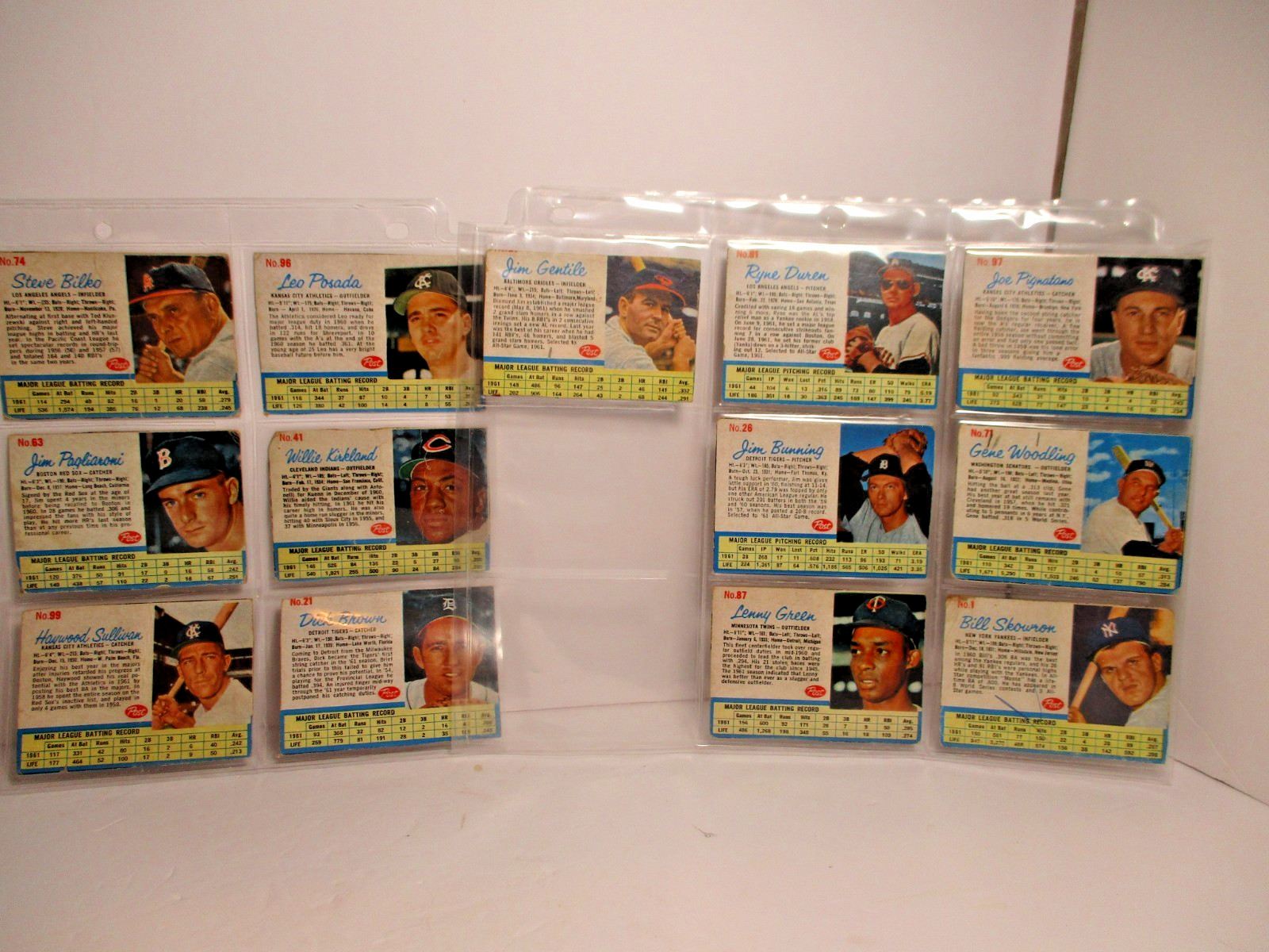 1962 Post Cereal Baseball Cards. Lot of 13. Good to VG condition.
