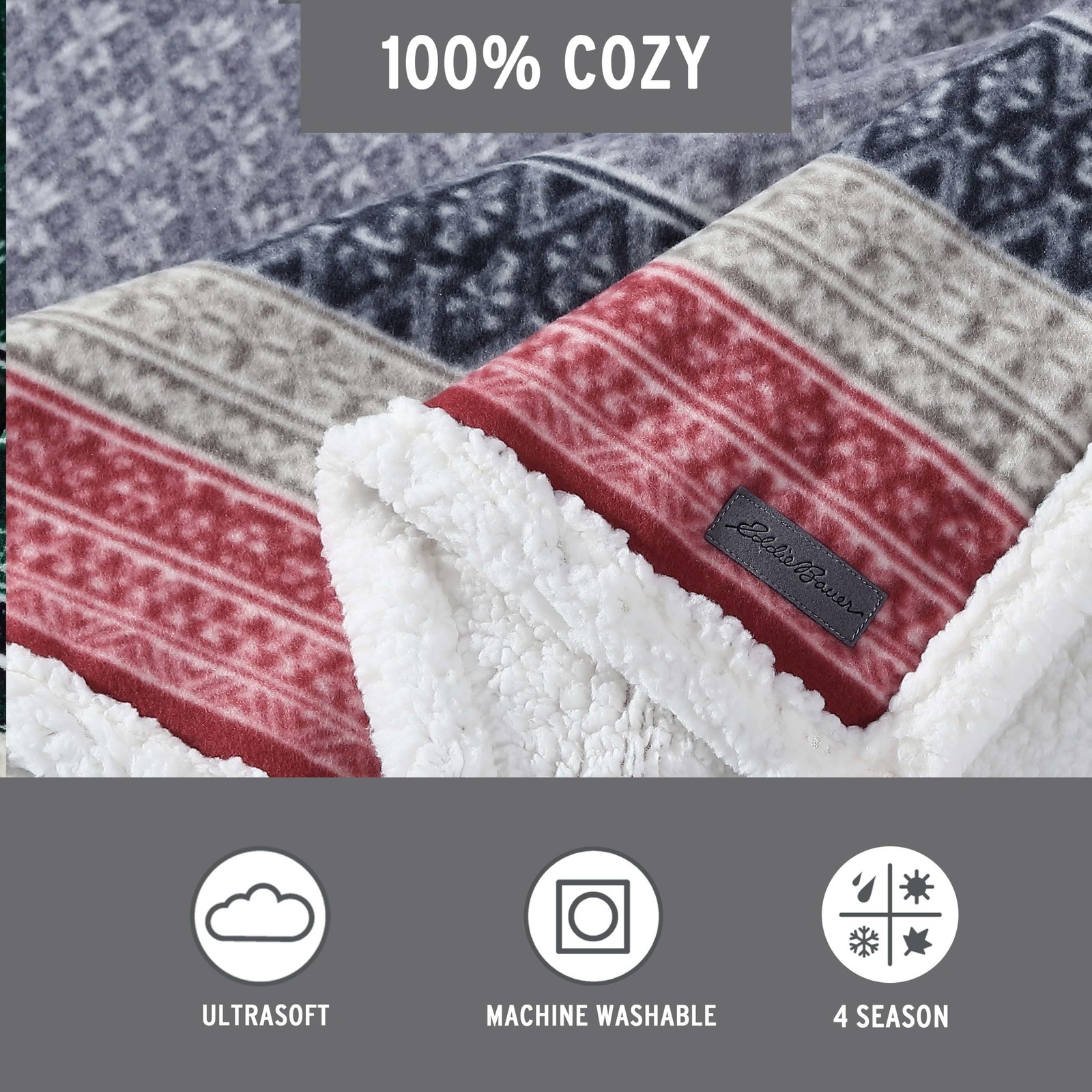 Eddie Bauer – Throw Blanket, Brushed Fleece & 50″ x 70″, Fair Isle Dark Steel