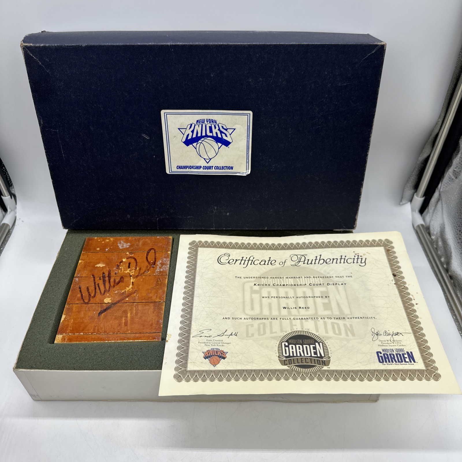 Willis Reed 1973 Madison Square Garden Court Floor Piece NY Knicks Season Holder