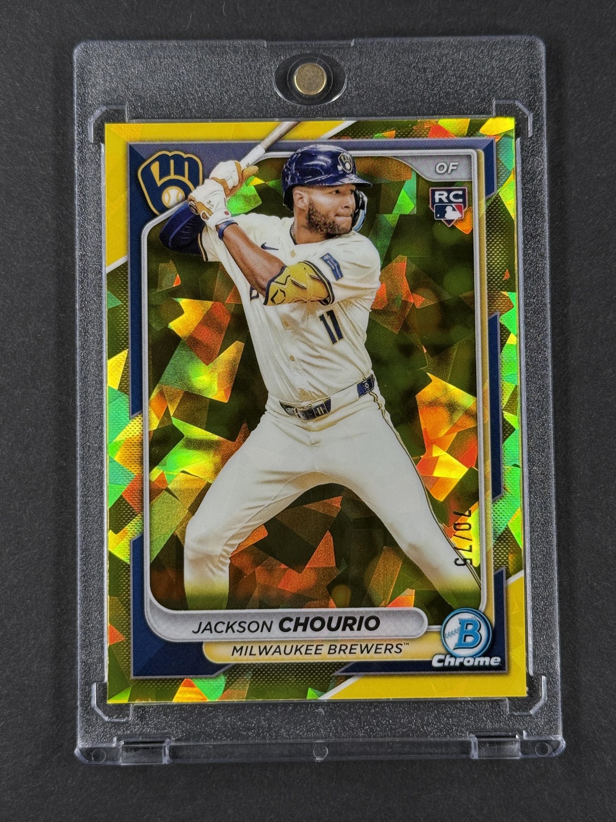 Jackson Chourio ROOKIE RC 2024 Bowman Chrome Sapphire Yellow #/75 Brewers