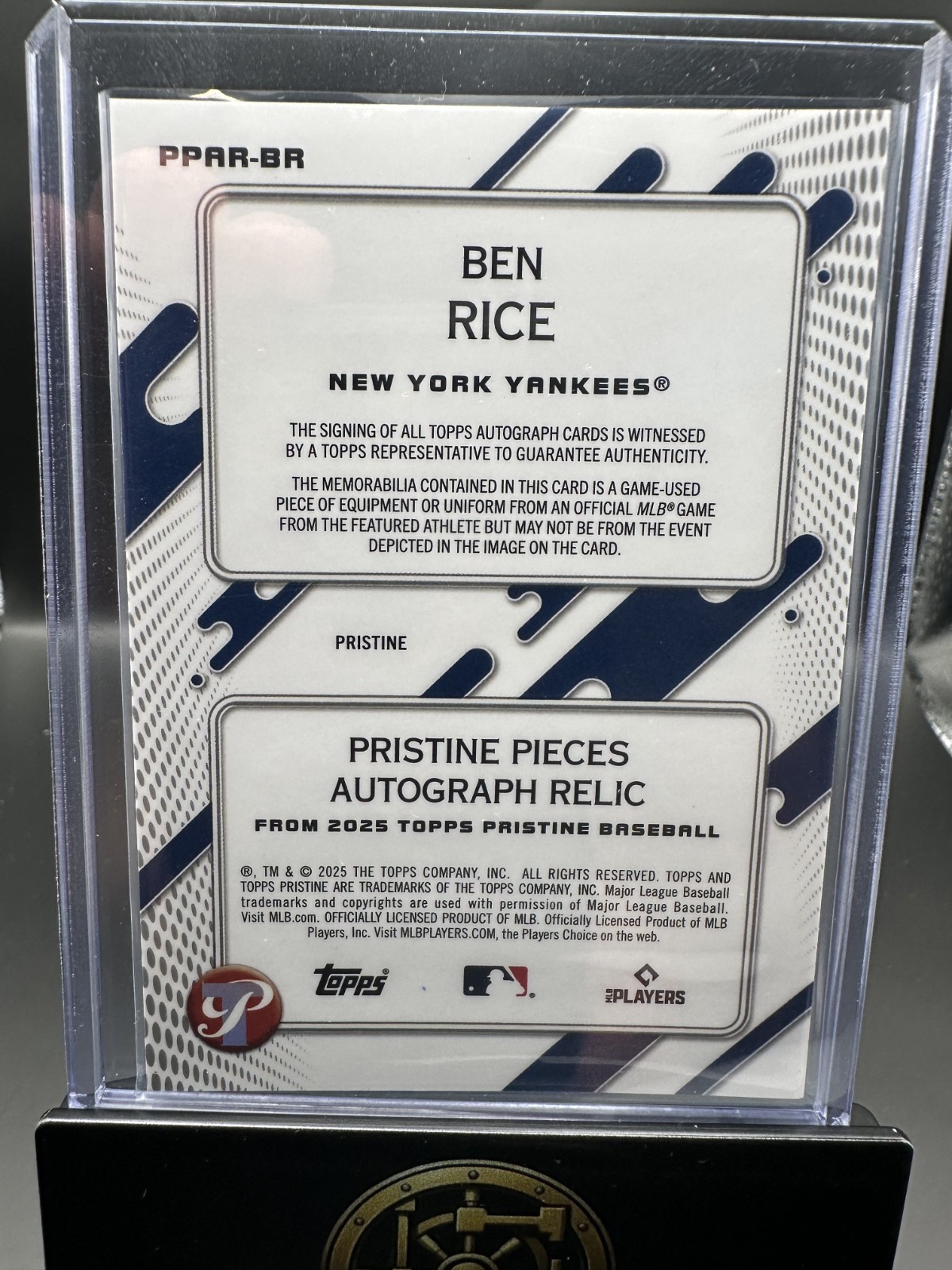 2025 Topps Pristine Ben Rice Pristine Pieces Autograph Relic #PPAR-BR (RC, AU)