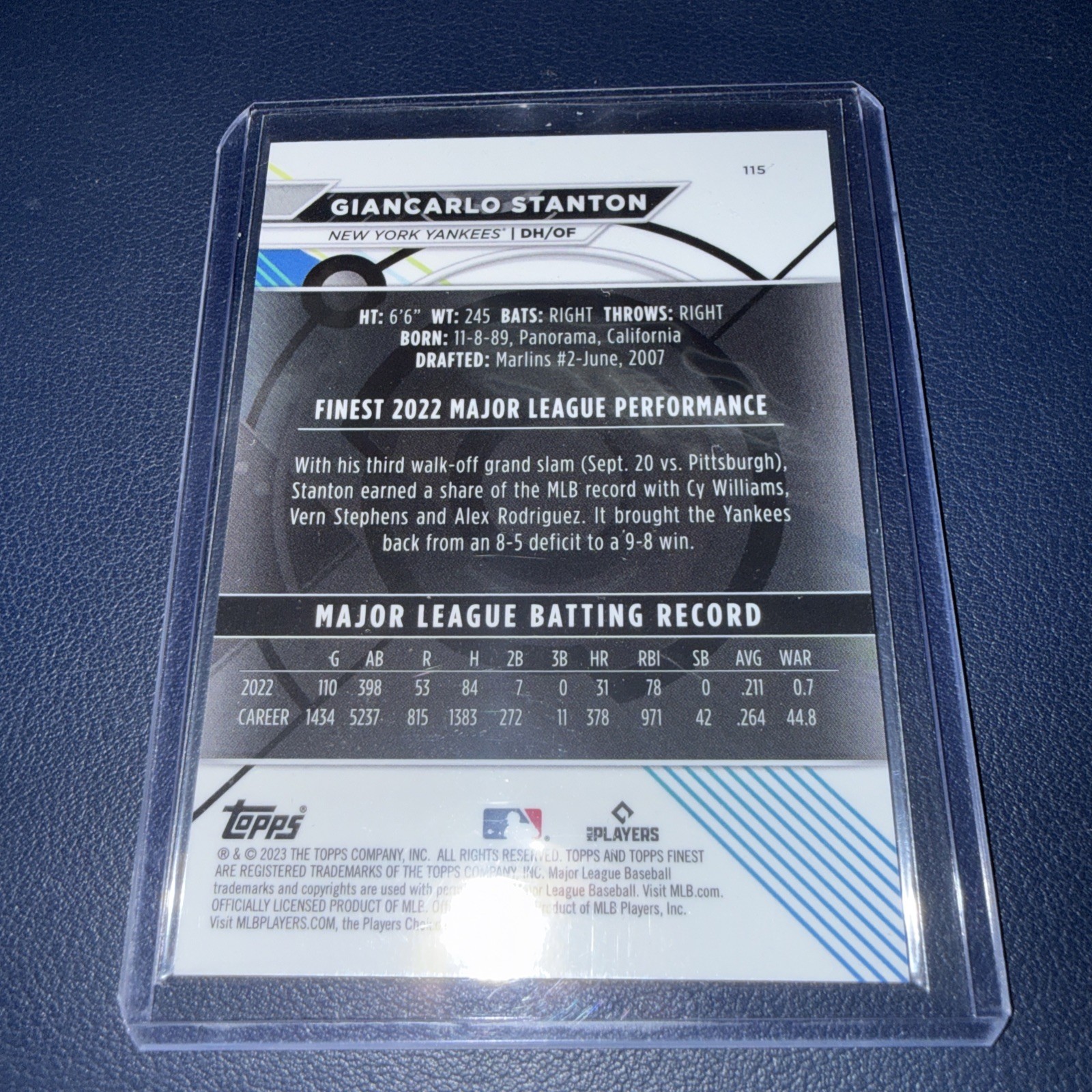 2023 Topps Finest Gold Refractor Giancarlo Stanton #115 49/50