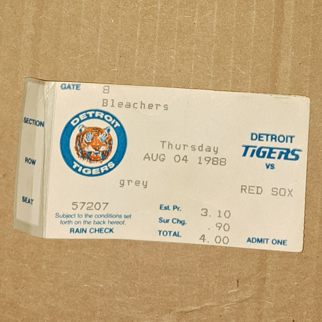 08/04/1988 Boston Red Sox at Detroit Tigers Ticket Stub Jim Rice Homerun #372 ⚾