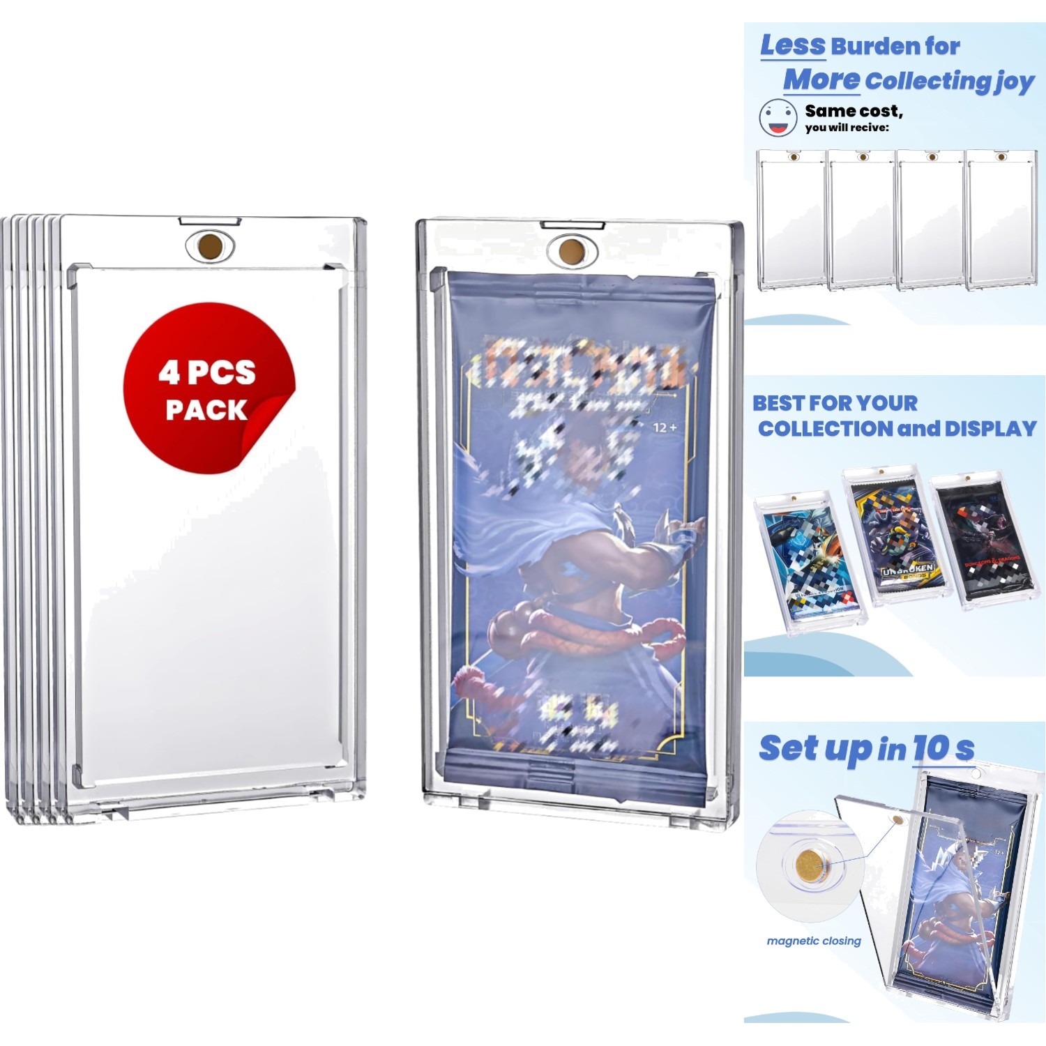 4PCS Acrylic Booster Pack Protector Case Magnetic One Touch UV Pokémon MTG TCG