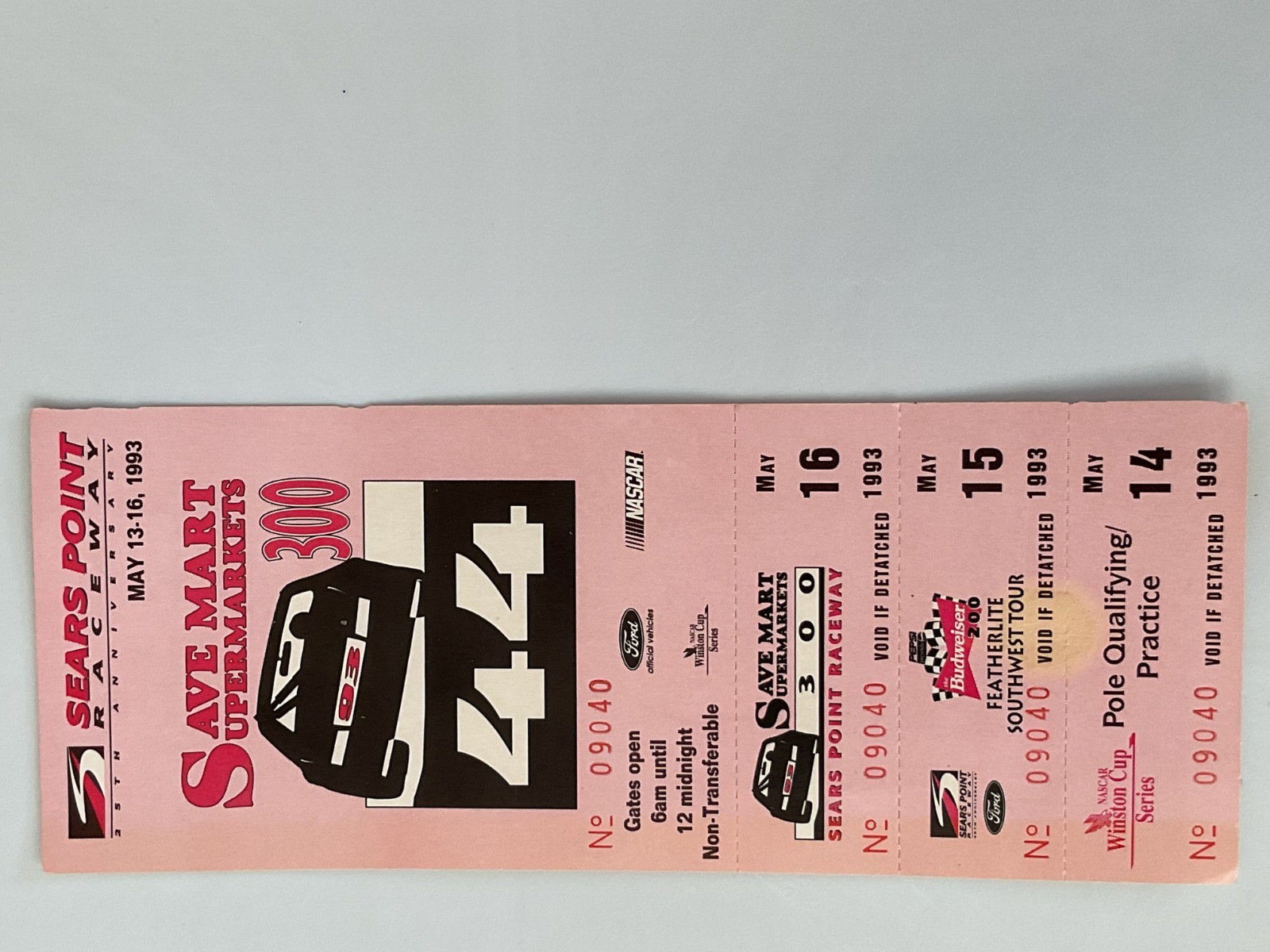 1993 Sonoma Sears Point SaveMart 300 Bud 200 Pole Qualifying NASCAR Full Ticket