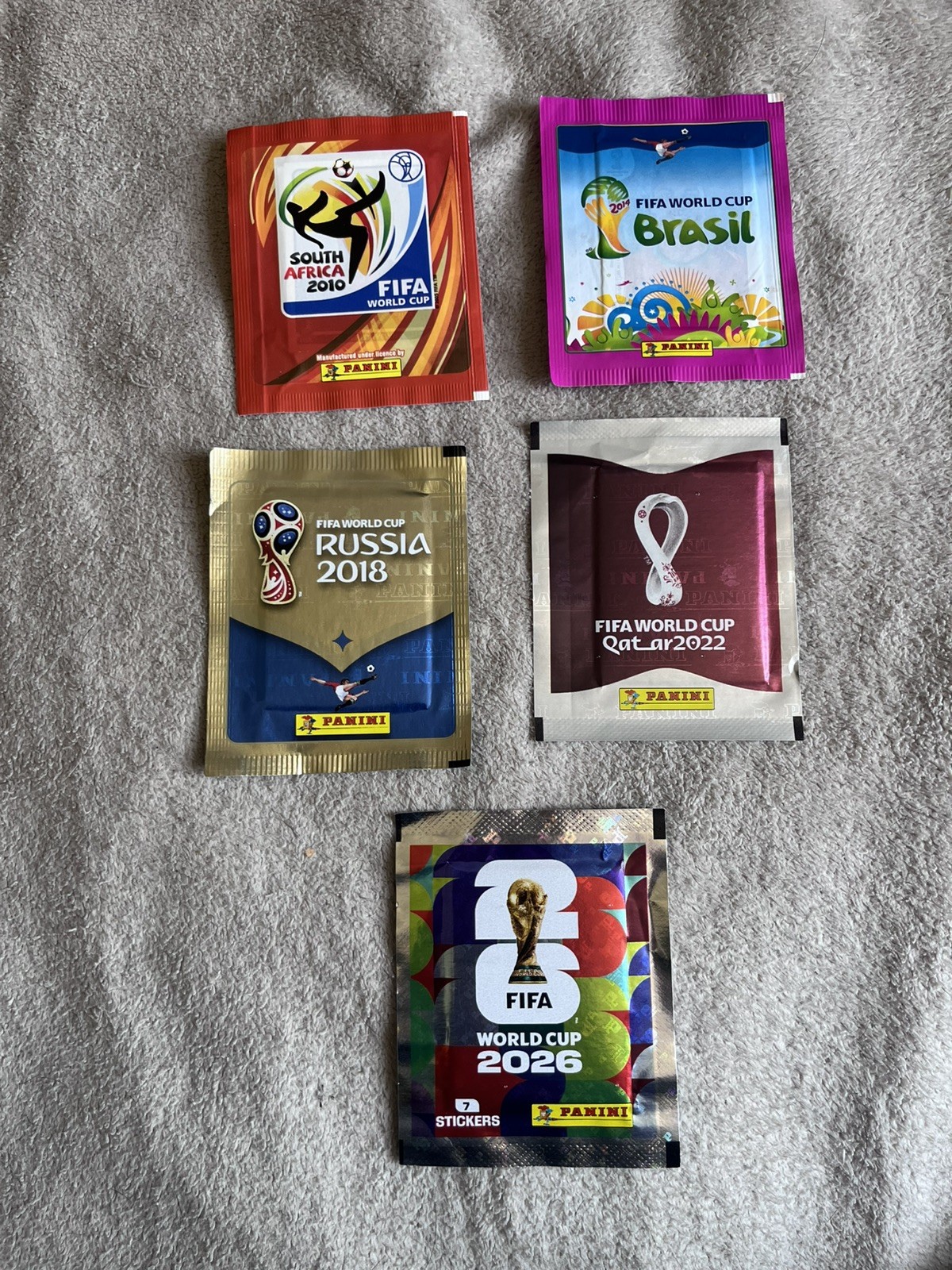 Panini World Cup Sealed Sticker Packet Bundle x5 2010 2014 2018 2022 2026