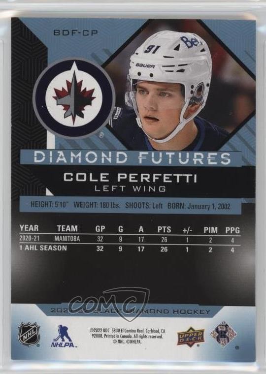 2021 Upper Deck Black Diamond Futures /249 Cole Perfetti #BDF-CP Rookie RC 14sr