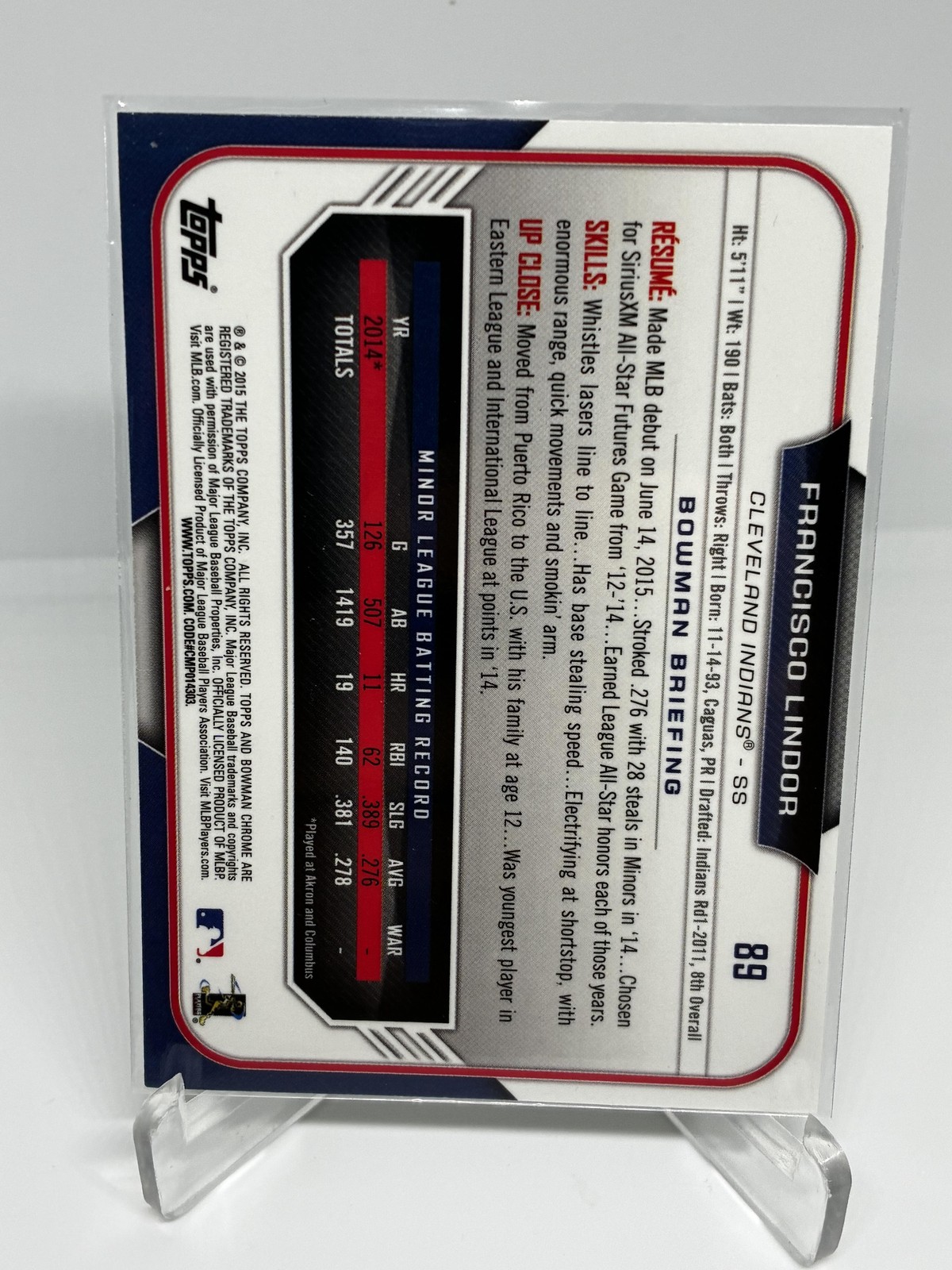 2015 Bowman Chrome #89 Francisco Lindor RC